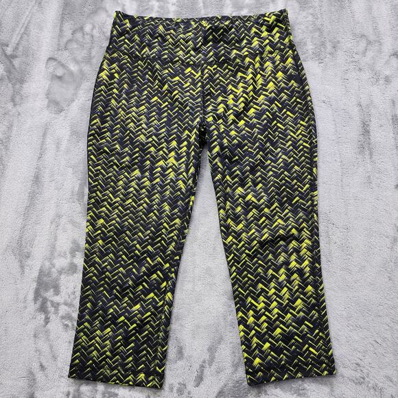 Danskin Now Leggings Womens S Black Green Pull On Crop Capri Workout Yoga Gym - Picture 1 of 11